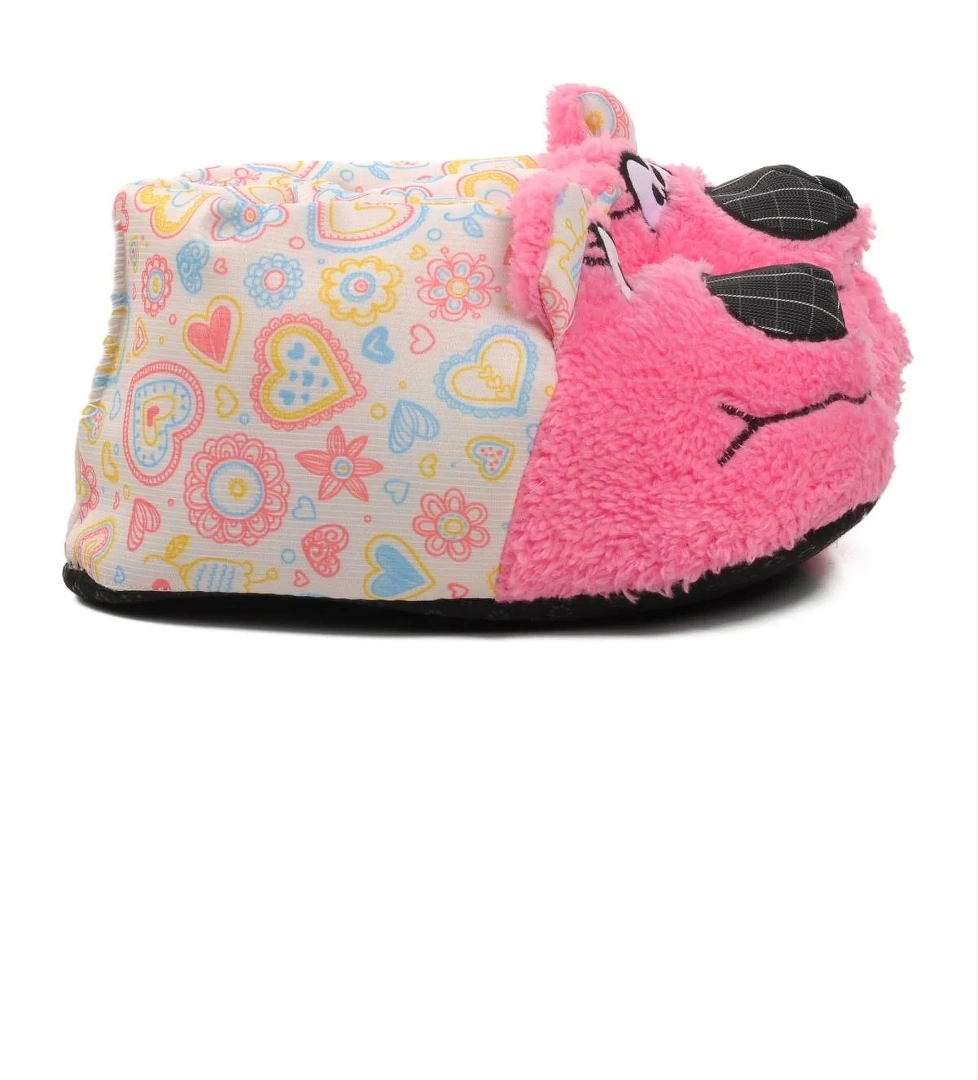 Ayıcıklı Pembe-Bej Kadın Panduf - Görsel 1