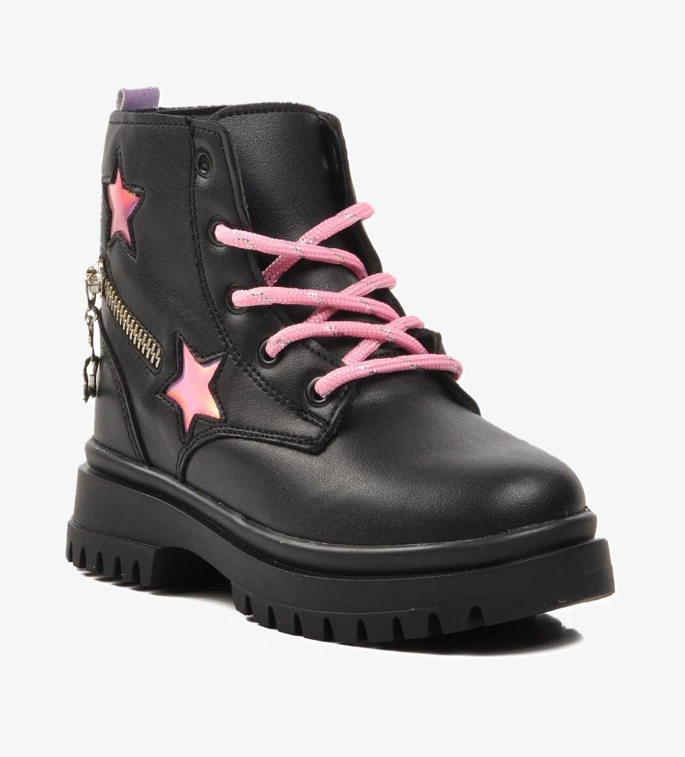 1525-P Siyah-Pembe İçi Polarlı Kız Çocuk Bot