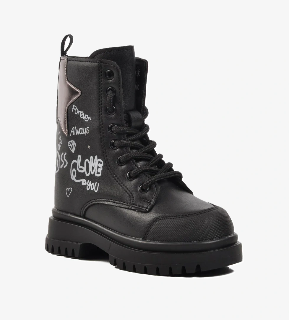 1566-P Siyah İçi Polarlı Kız Çocuk Bot