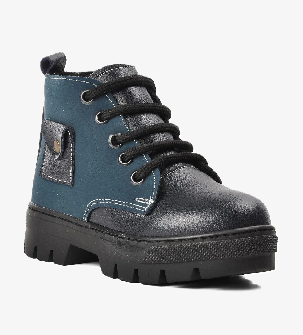 Arz 2301003-P Lacivert-Petrol İçi Kürklü Fermuarlı Çocuk Bot