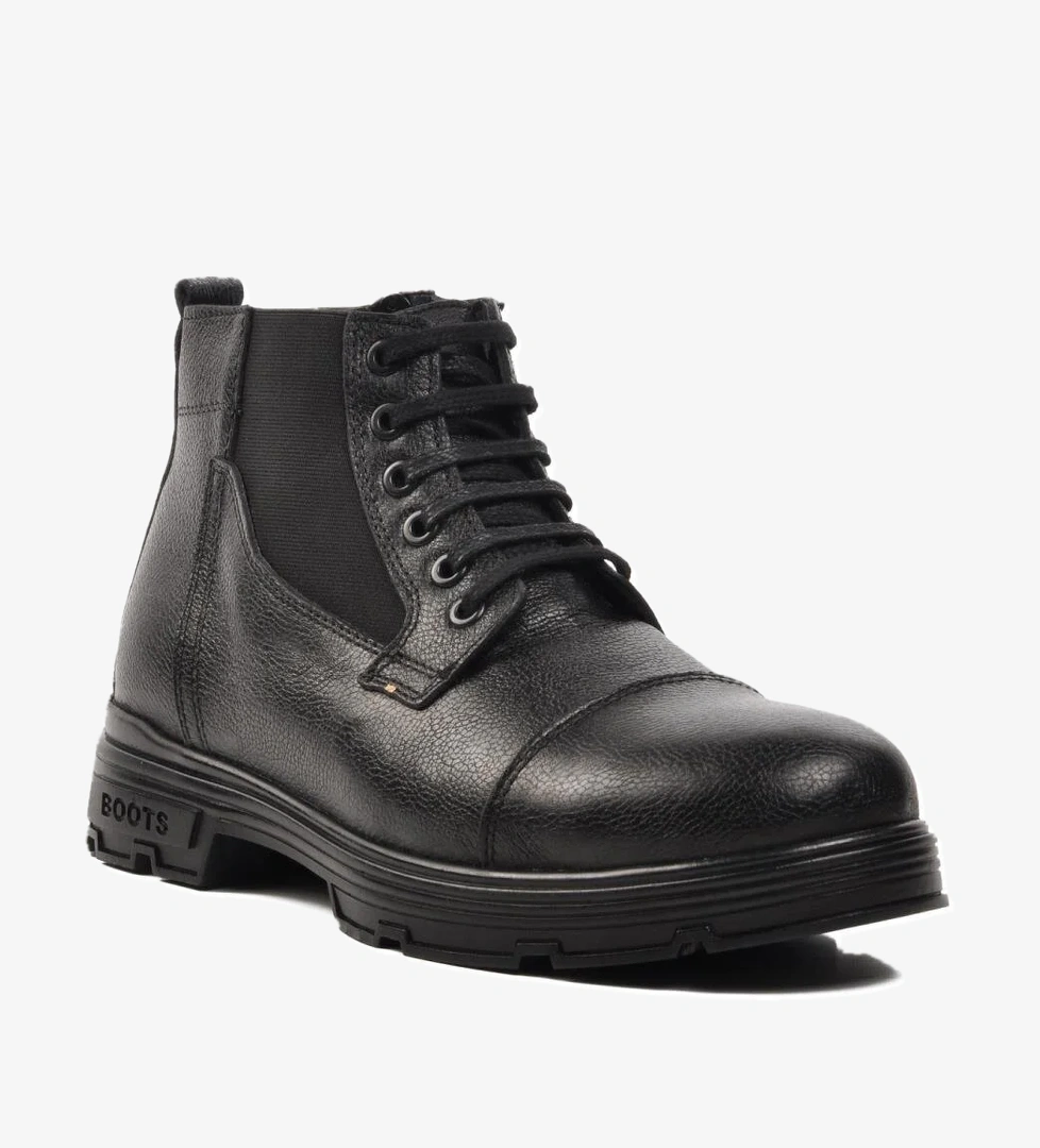 7085 Siyah İçi Kürklü Hakiki Deri Erkek Bot - Görsel 1