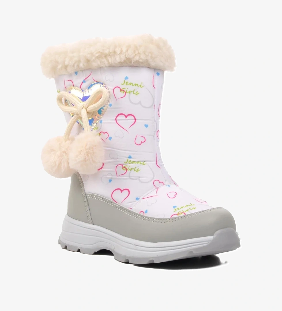 1555-P Beyaz Kız Çocuk İçi Polarlı Kar Botu