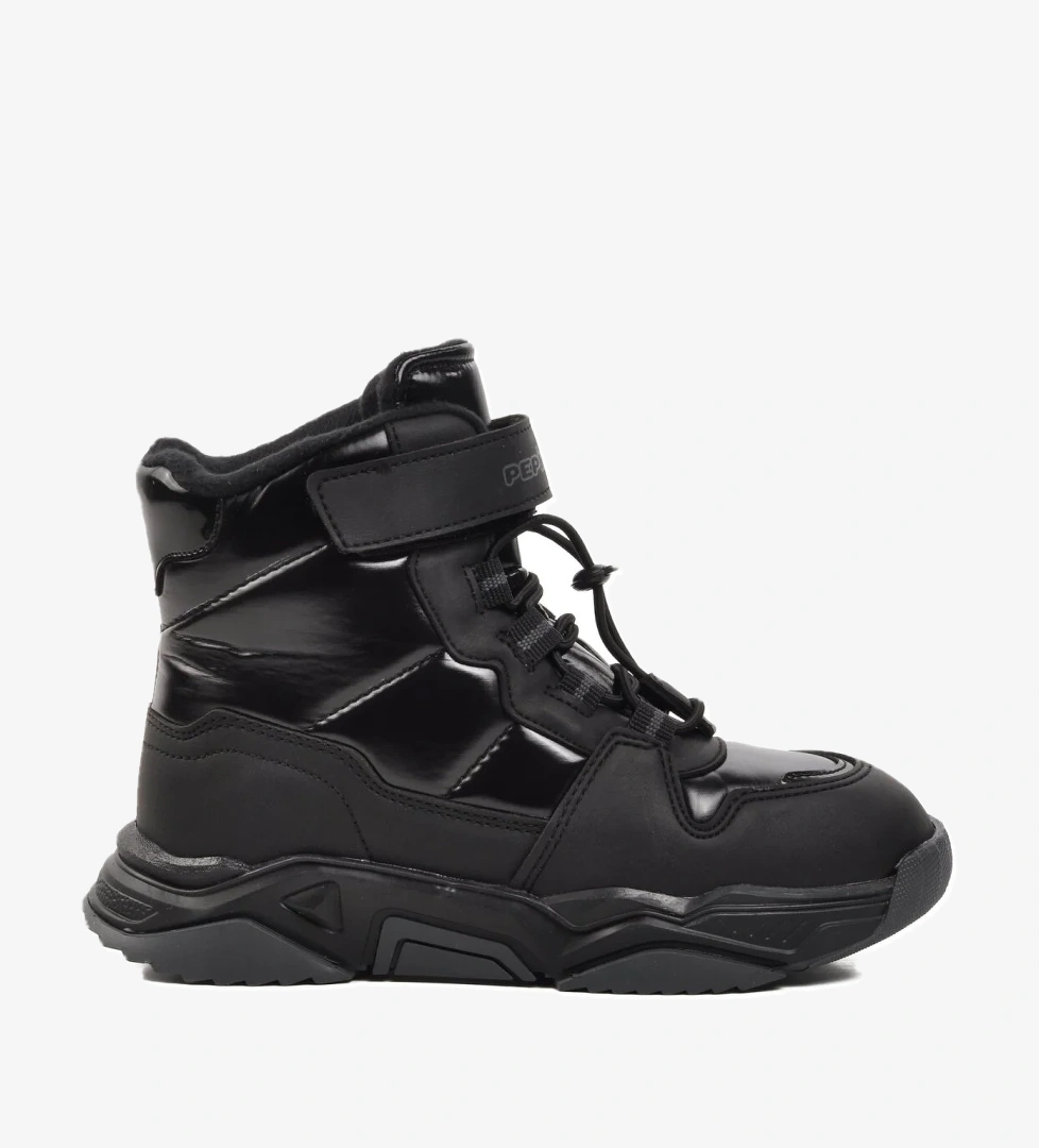 1520-F Parlak Siyah İçi Polarlı Çocuk Kar Botu - Görsel 1