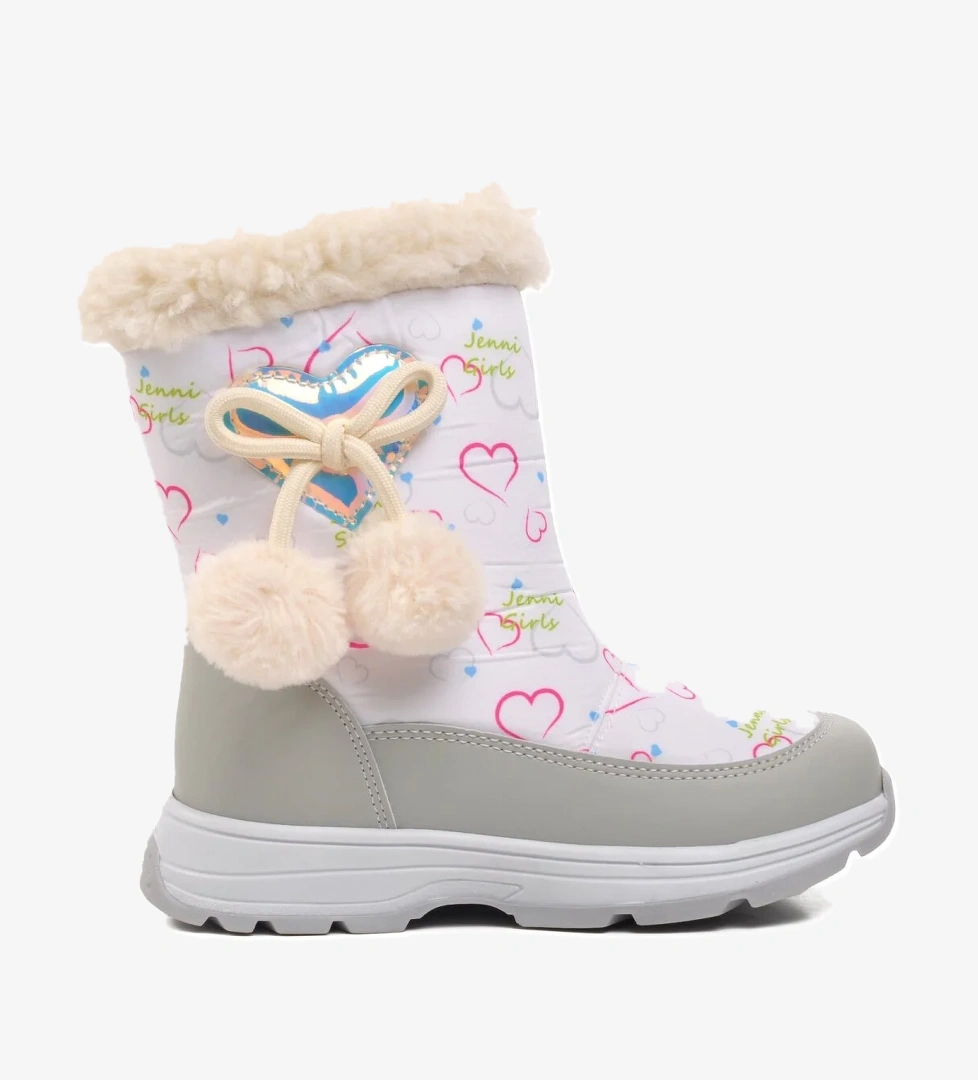 1555-P Beyaz Kız Çocuk İçi Polarlı Kar Botu