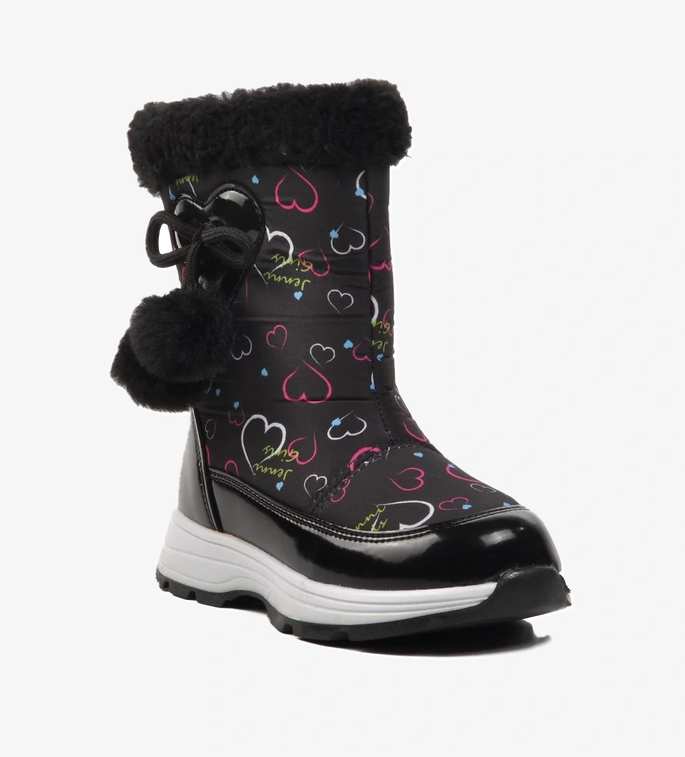 1555-P Siyah İçi Polarlı Kız Çocuk Kar Botu - Görsel 1