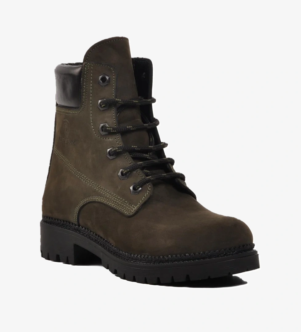 90001-9 Haki İçi Polarlı Hakiki Deri Unisex Bot - Görsel 1