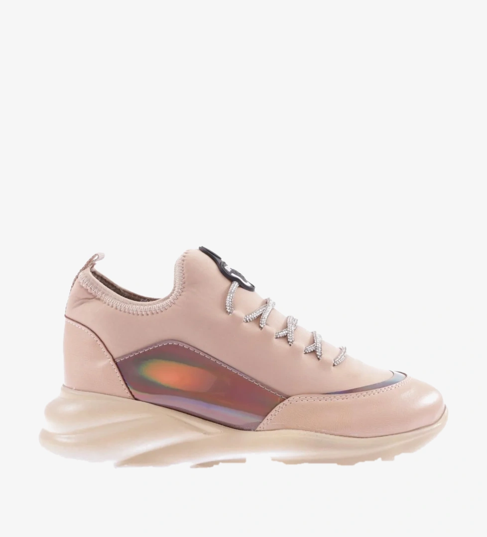 DGN 315-23Y Kadin Kalin Taban Strech Detayli Silver Taş Bağcikli Sneakers Ayakkabi