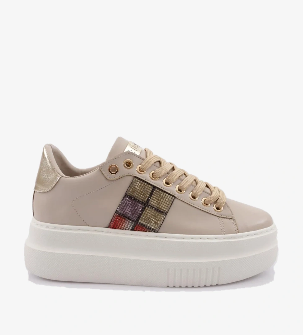 Es861 Kadin Kalin Taban Silver Taşli Sneakers Ayakkabi - Görsel 1