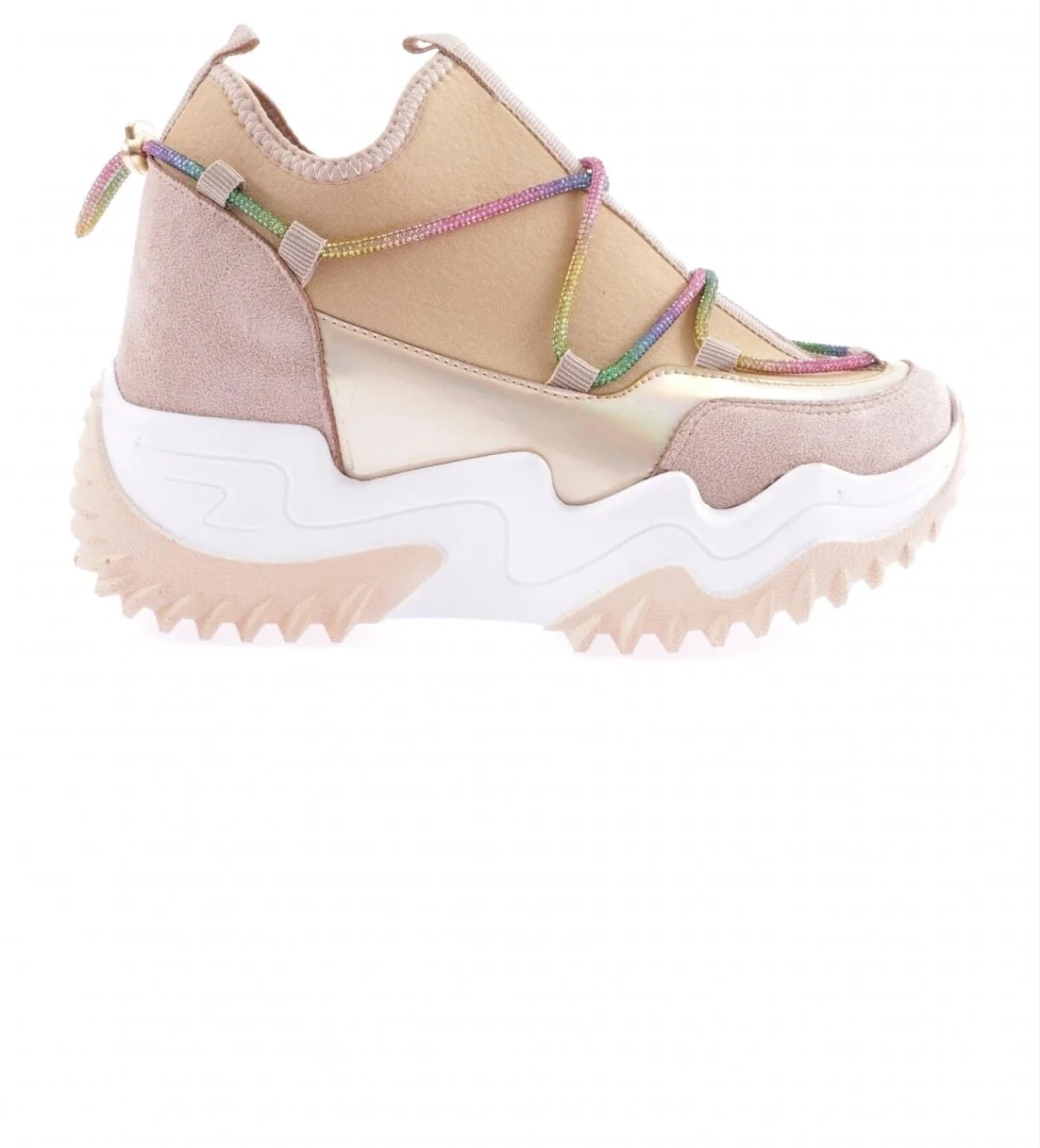 Z94 23Y Kadin Mega Kalin Taban Simli İp Detayli Sneakers Ayakkabi