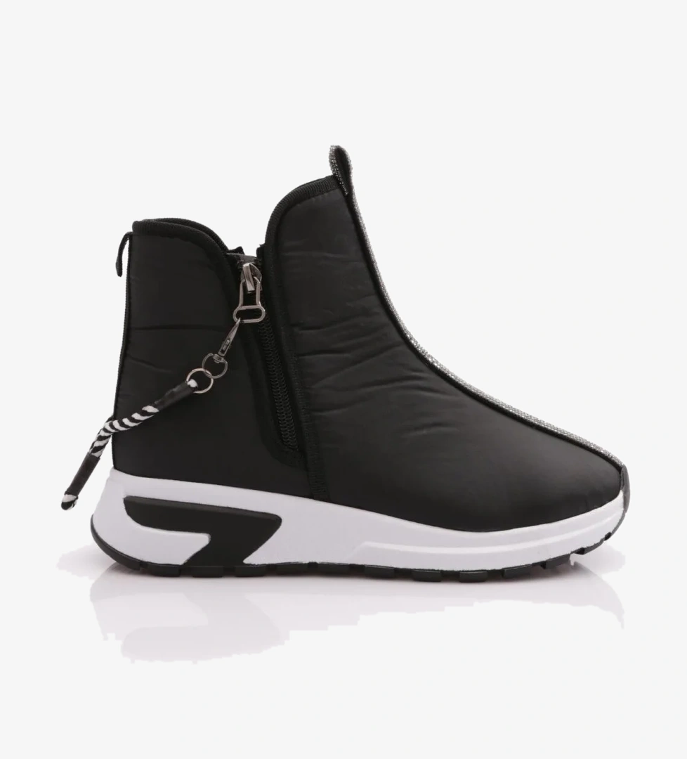 685-1-22K Kadin Kalin Taban Fermuar Detayli Silver Taşli Bot