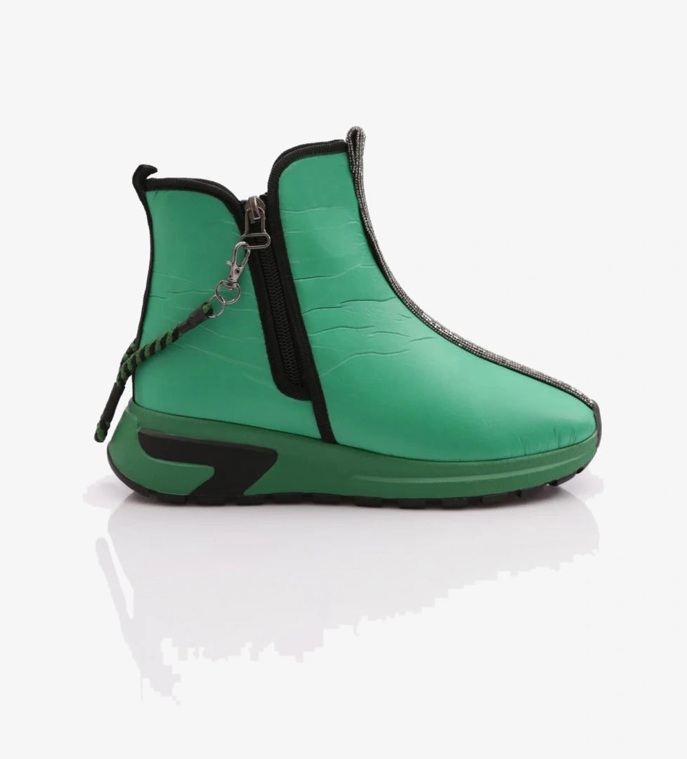 685-1-22K Kadin Kalin Taban Fermuar Detayli Silver Taşli Bot - Görsel 1