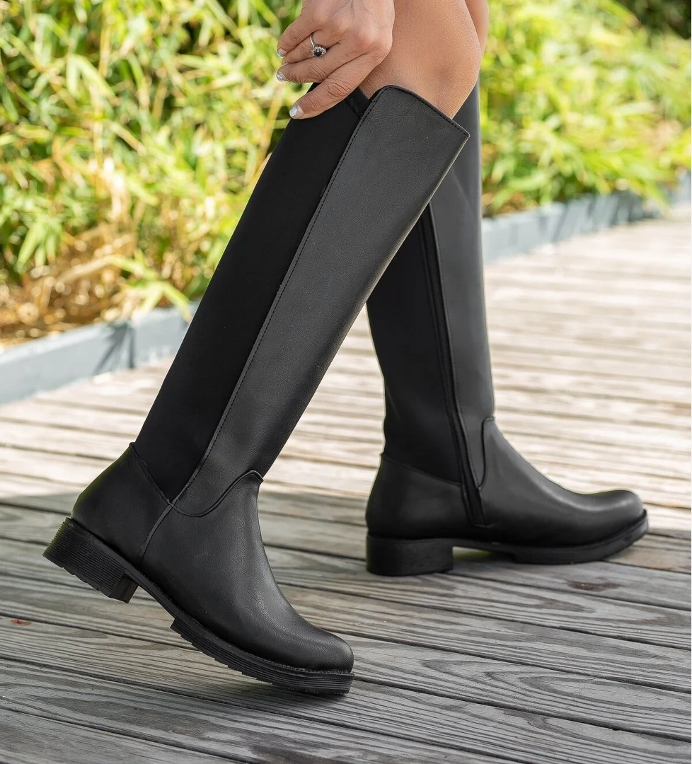 Divolya Venta Siyah Deri Arkası Streç Günlük Kadın Çizme model görseli