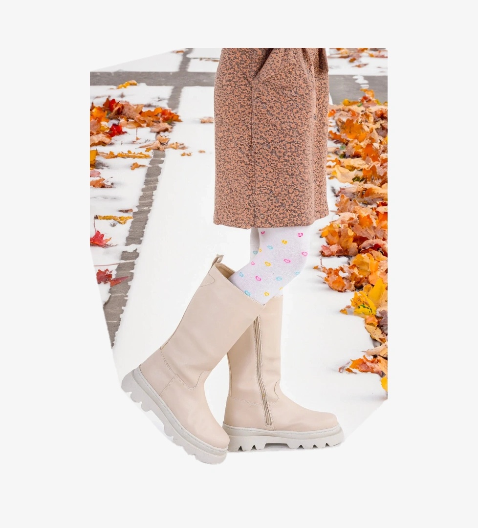 Metvay Uzun Fermuarlı Kız Çocuk Çizme Bot Bej