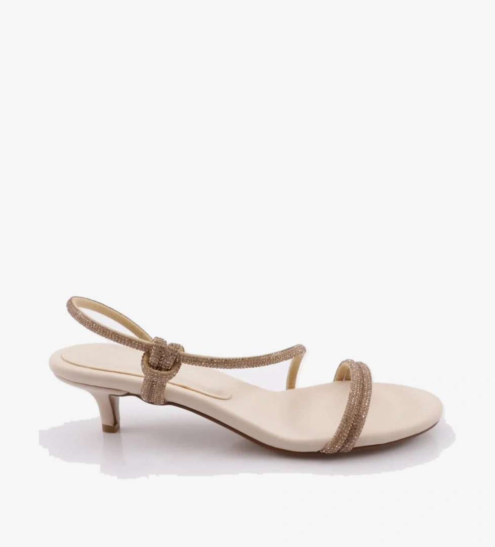 4305 Kadin Kisa Topuklu Taş İp İşleme Abiye