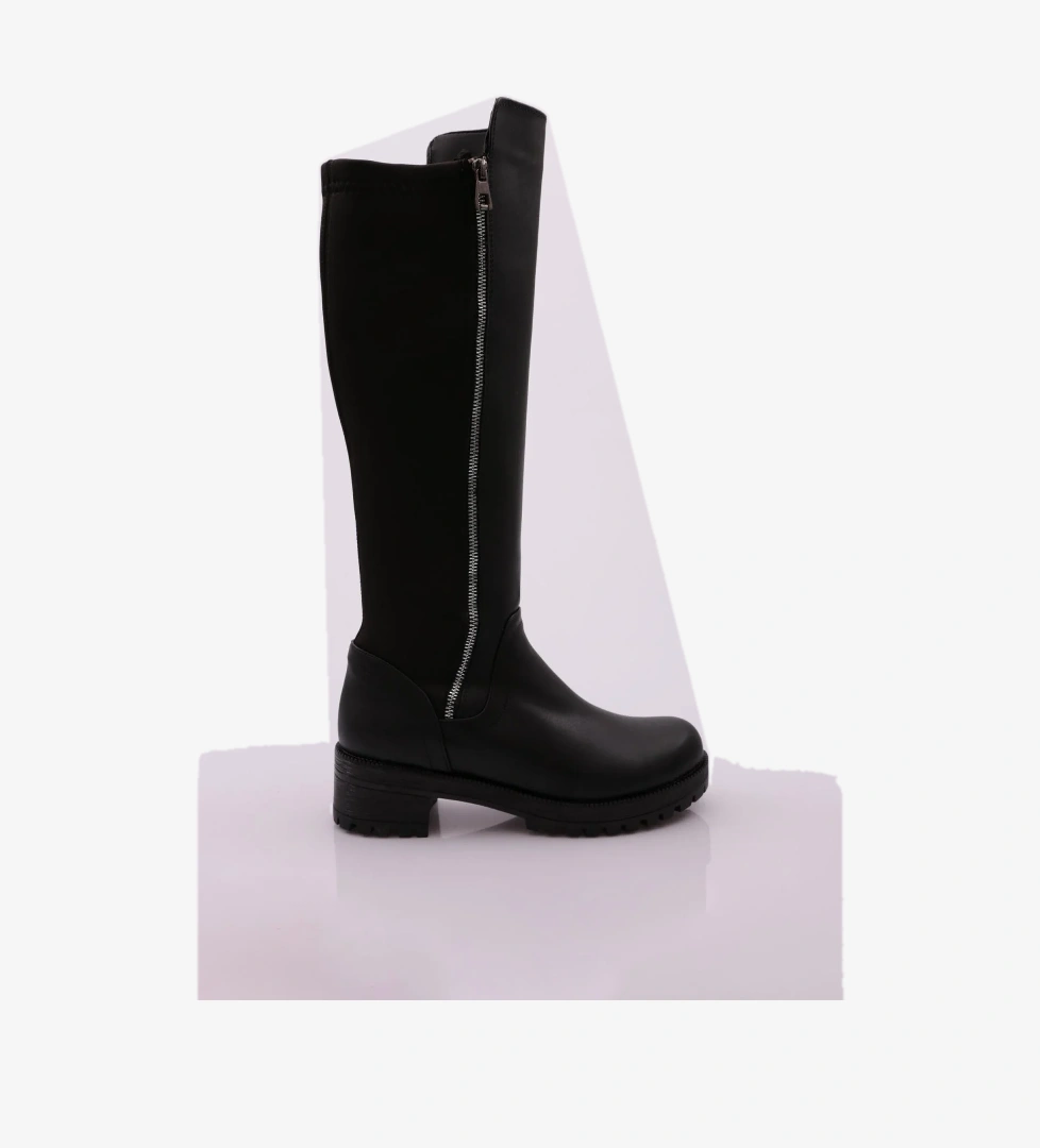 604-22K Kadin Yani Fermuarli Arkasi Stretch Topuklu Çizme - Görsel 1