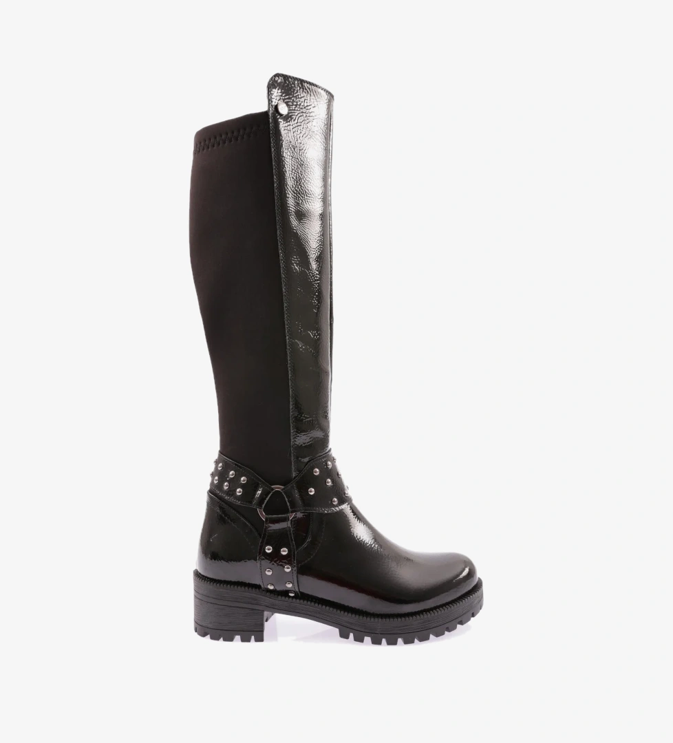 DGN 607-22K Kadin Bilek Tokali Zincir Detayli Arkasi Stretch Knee High Flats Çizme