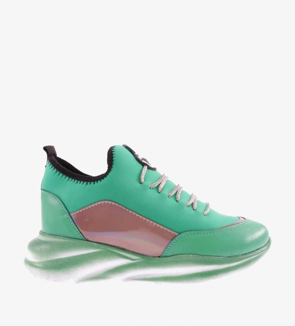 DGN 315-23Y Kadin Kalin Taban Strech Detayli Silver Taş Bağcikli Sneakers Ayakkabi
