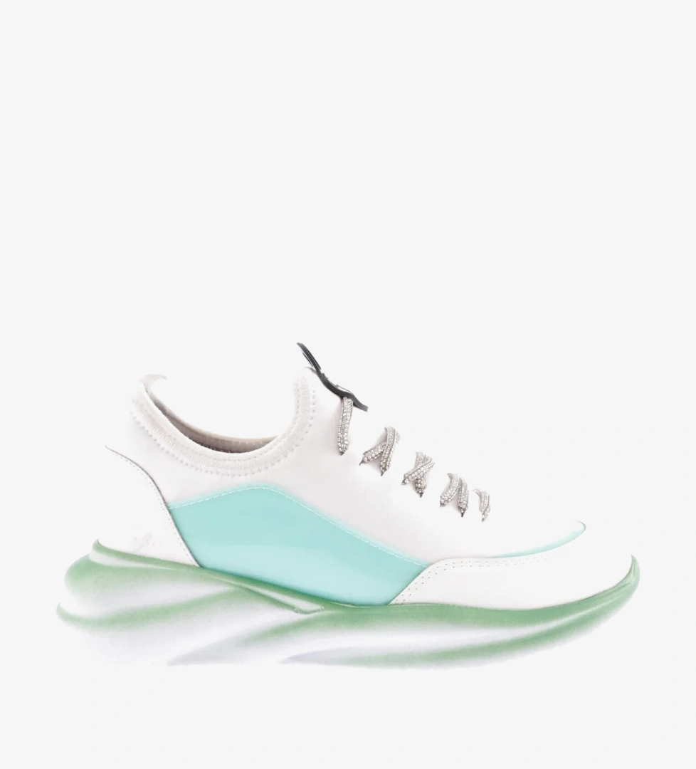 DGN 315 Kadin Kalin Taban Strech Detayli Silver Taş Bağcikli Sneakers Ayakkabi