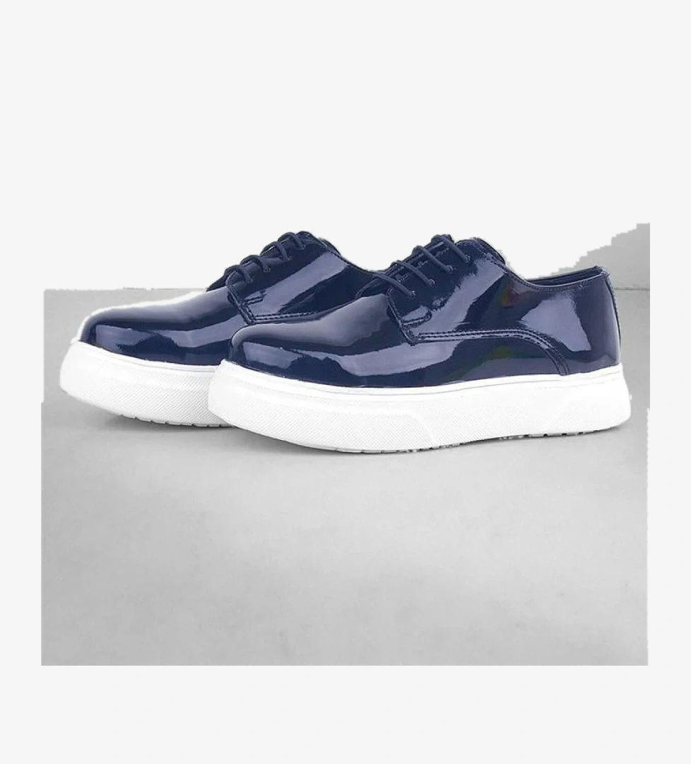 Derby Lacivert Rugan Beyaz Taban Çocuk Klasik Ayakkabı - Görsel 1