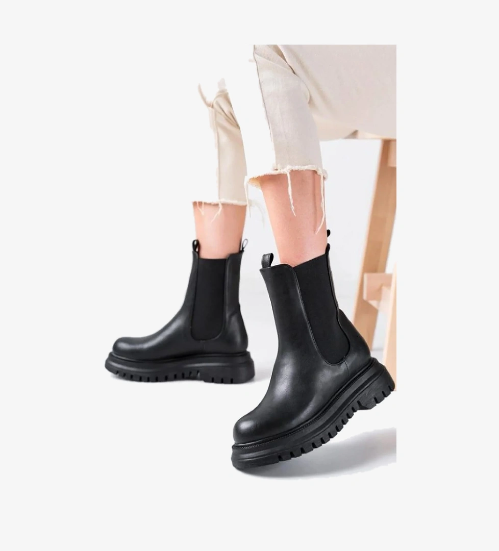 Feles Kadın Kalın ve Yüksek Taban Elastik Chelsea Günlük Bot Kadın Bot