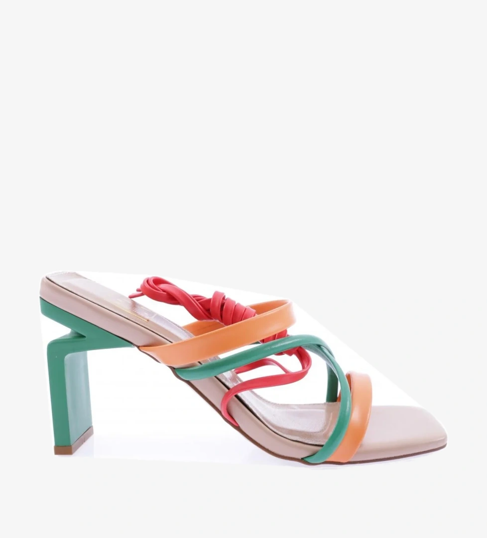 K9000 Kadin Küt Burun Çapraz Bantli Topuklu Sandalet