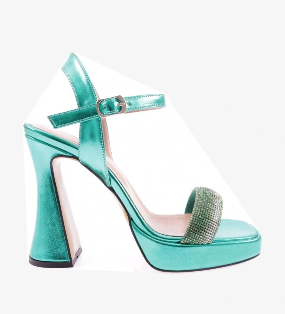 3588-23Y Kadin Kristal Taşli Bantli Kalin Topuklu Sandalet