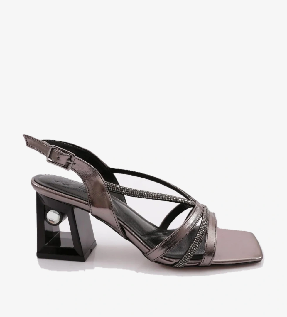 618 Kadin Silver Taşli Bantli Topuklu Sandalet - Görsel 1