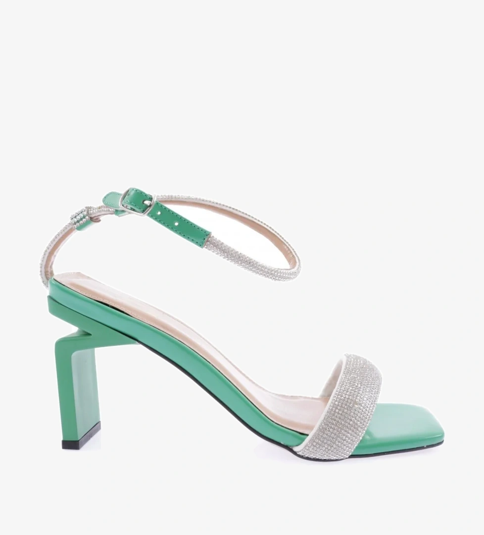 K9016 Kadin Silver Taş Bantli Bilekten Bağlamali Topuklu Sandalet