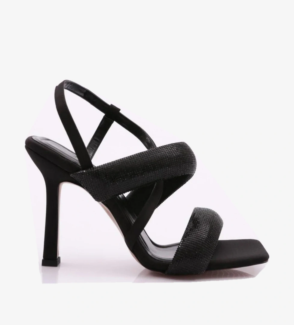 2032 Kadin Sirali Kalin Sirali Ve Çapraz Bantli Silver Taşli Topuklu Sandalet - Görsel 1