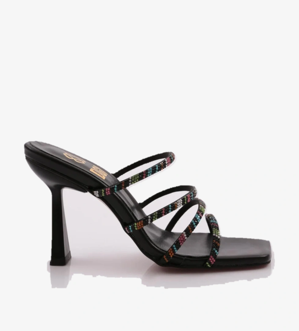 1273 Kadin Dört Renk Şeritli Topuklu Terlik