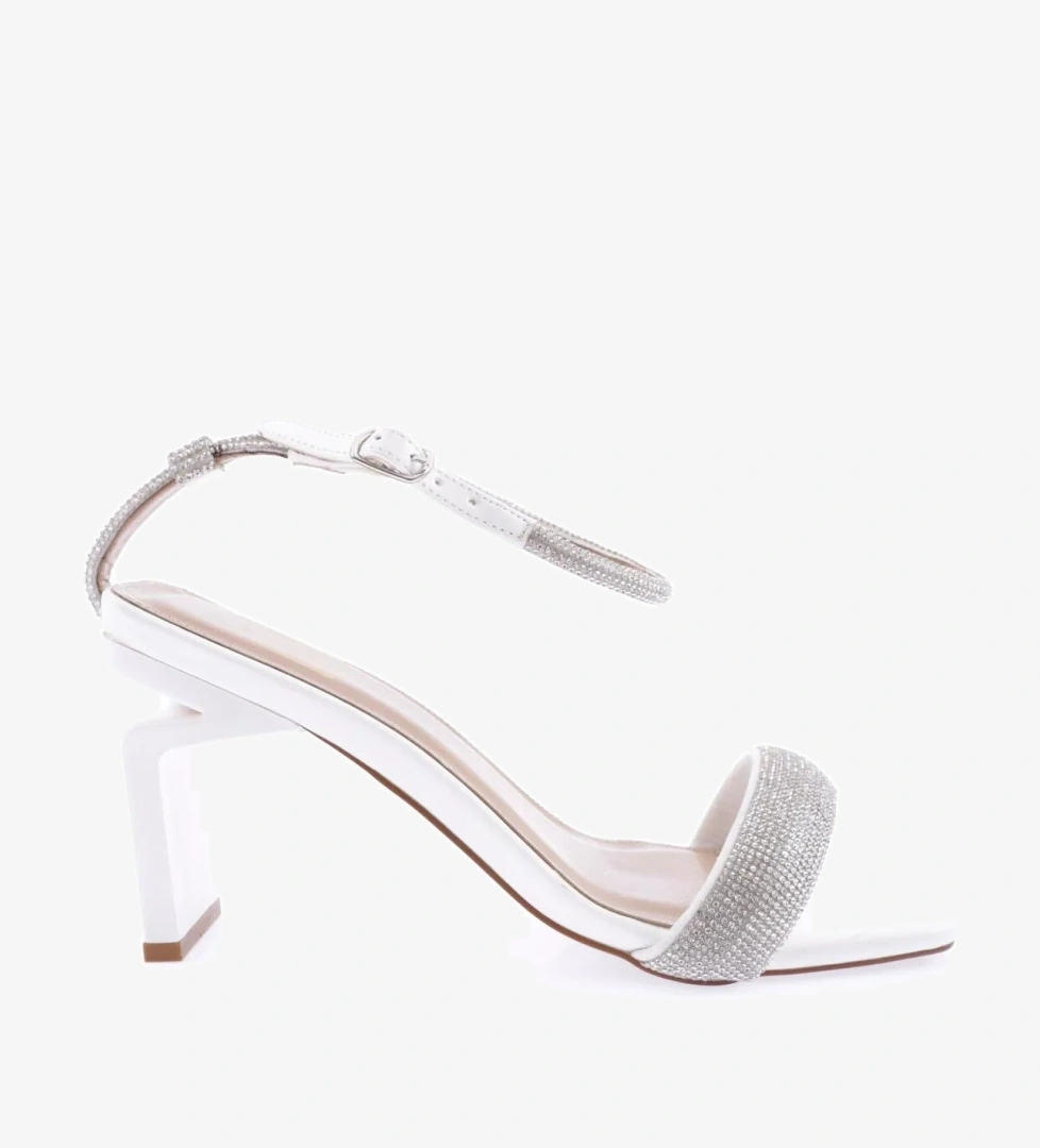 K9016 Kadin Silver Taş Bantli Bilekten Bağlamali Topuklu Sandalet