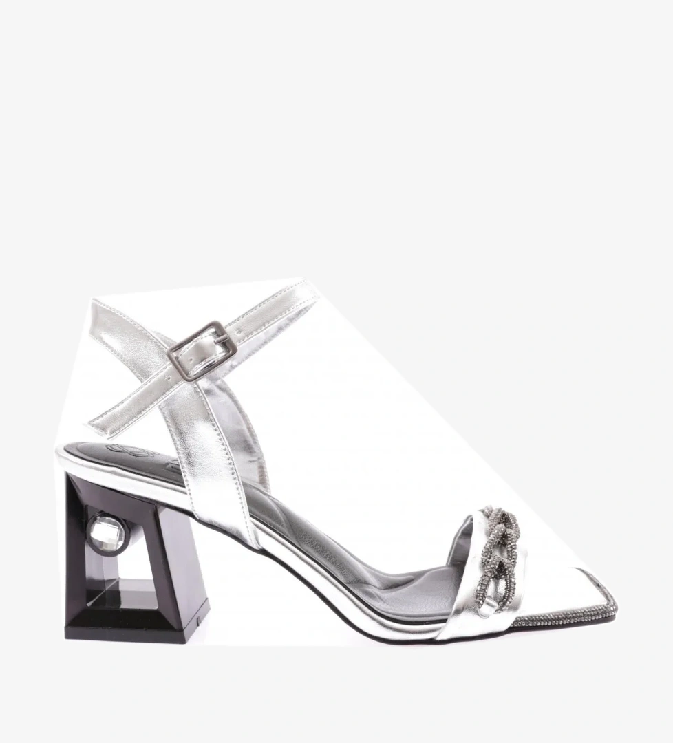 617-23Y Kadin Silver Taş Bantli Topuklu Sandalet