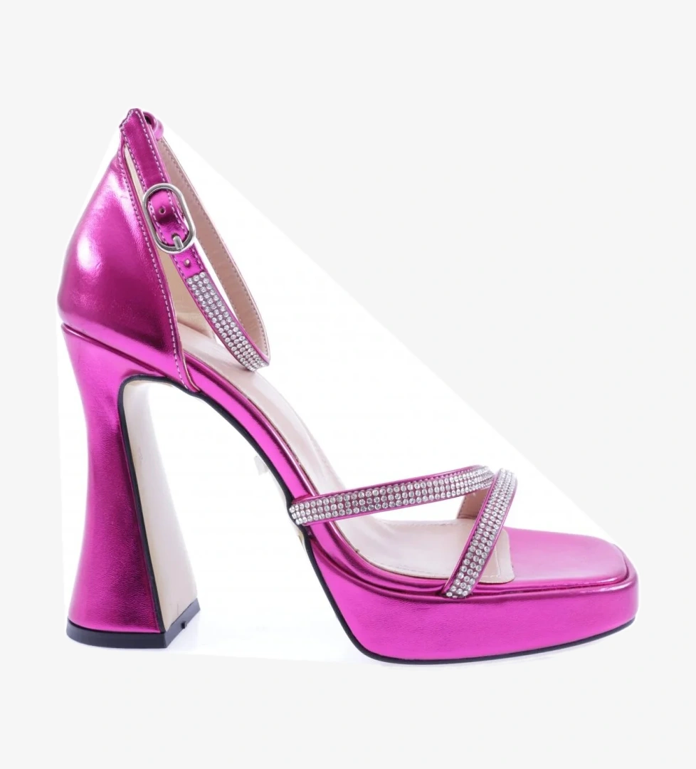 3581-23Y Kadin Kristal Taşli Çapraz Bantli Kalin Topuklu Sandalet