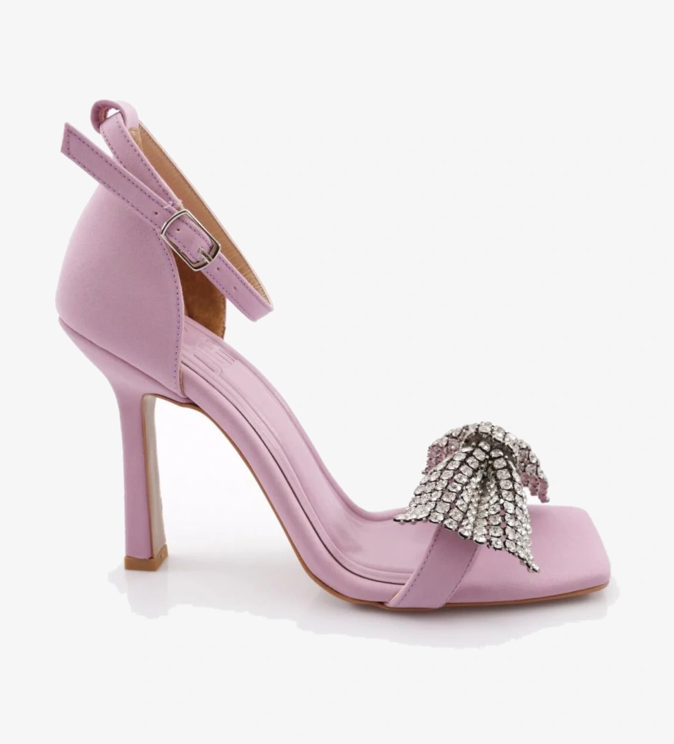 2029 Kadin Silver Taş Fiyonklu Bilekten Kemer Bağlamali Arkasi Kapali Topuklu Sandalet - Görsel 1