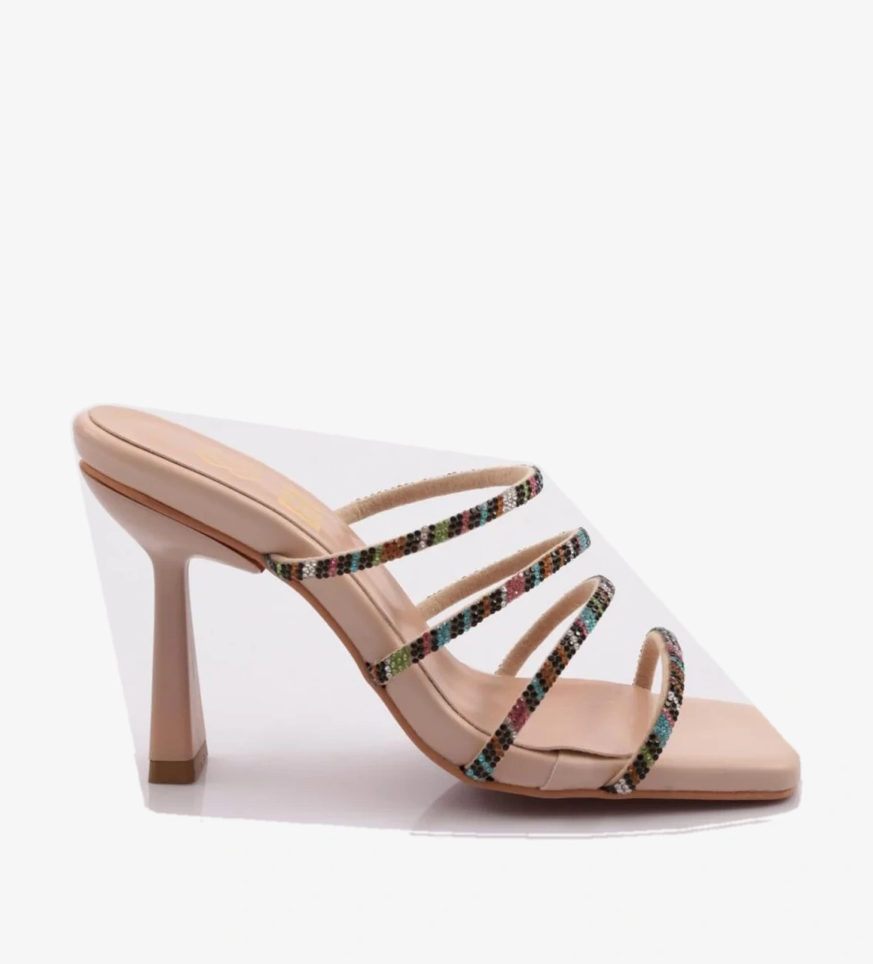 Dgn 1273 Kadin Dört Renk Şeritli Topuklu Terlik model görseli