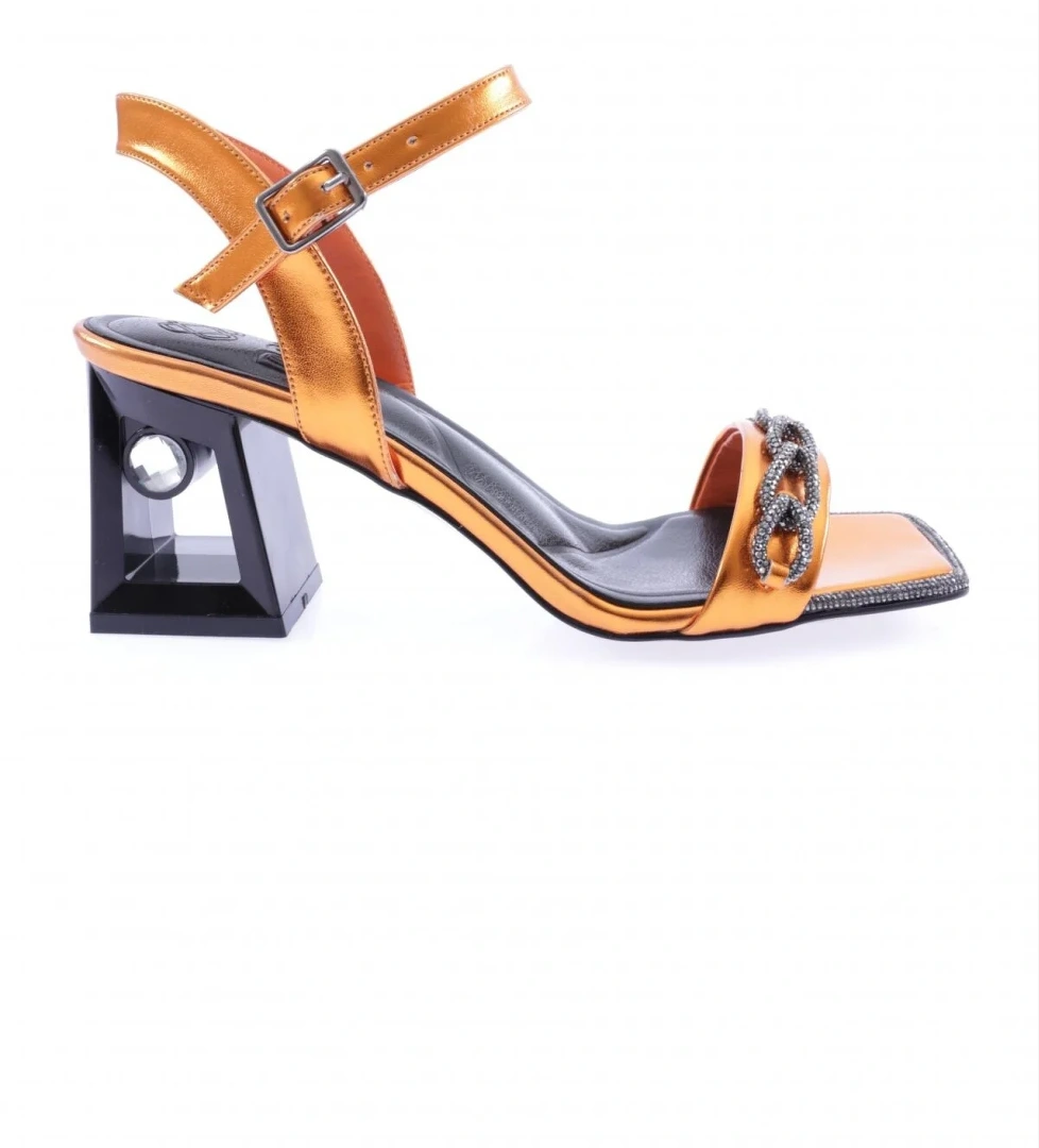 617-23Y Kadin Silver Taş Bantli Topuklu Sandalet - Görsel 1