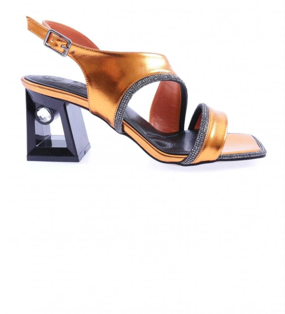 619-23Y Kadin Kristal Taşli Topuklu Sandalet - Görsel 1