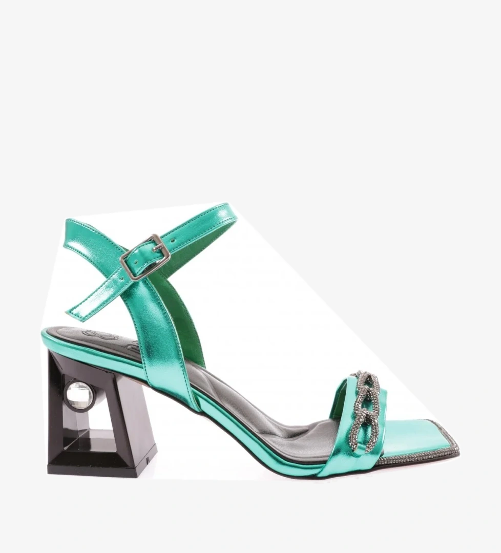 617-23Y Kadin Silver Taş Bantli Topuklu Sandalet