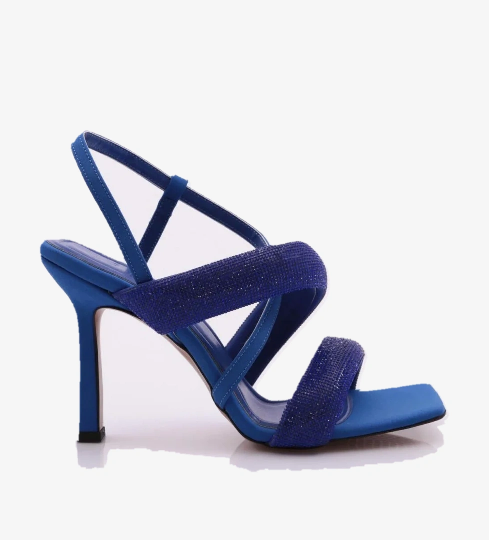 2032 Kadin Sirali Kalin Sirali Ve Çapraz Bantli Silver Taşli Topuklu Sandalet