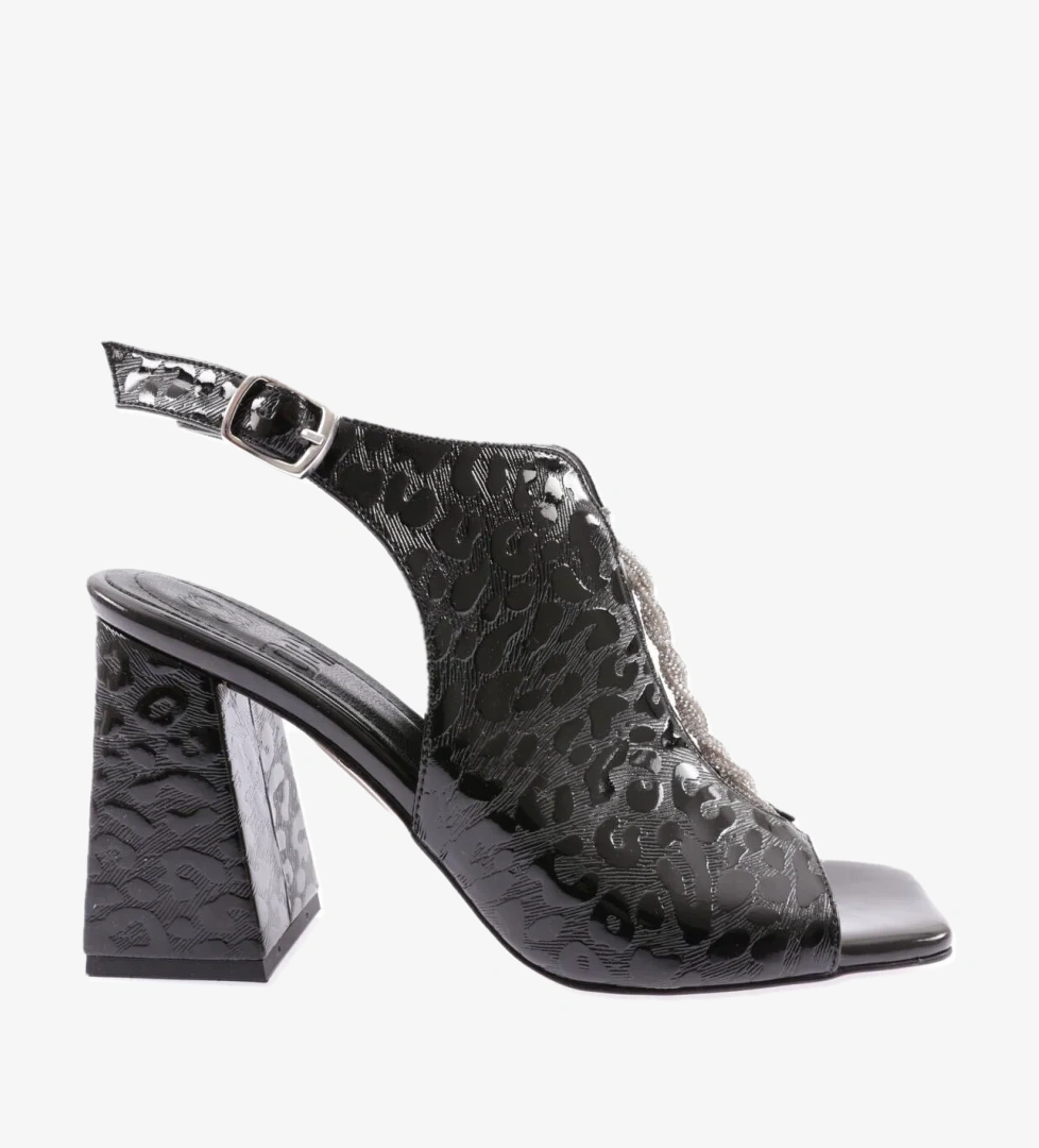 08-23Y Kadin Silver Taşli Burgulu Topuklu Sandalet - Görsel 1