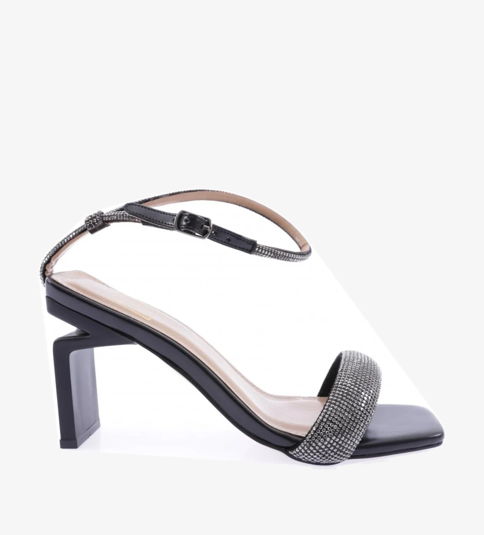 K9016 Kadin Silver Taş Bantli Bilekten Bağlamali Topuklu Sandalet