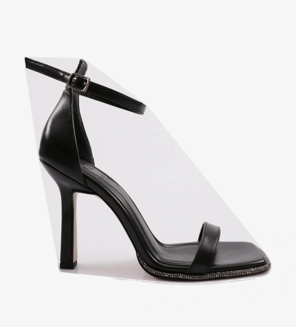 2025 Kadin Kalin Bantli Silver Taş Detayli Bilekten Kemer Bağlamali Arkasi Kapali Topuklu Sandalet - Görsel 1