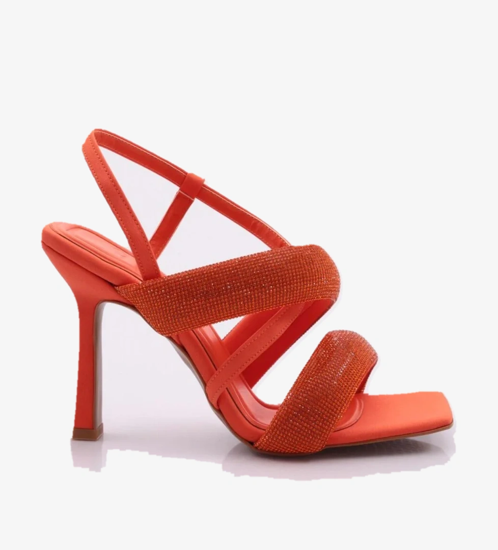 2032 Kadin Sirali Kalin Sirali Ve Çapraz Bantli Silver Taşli Topuklu Sandalet