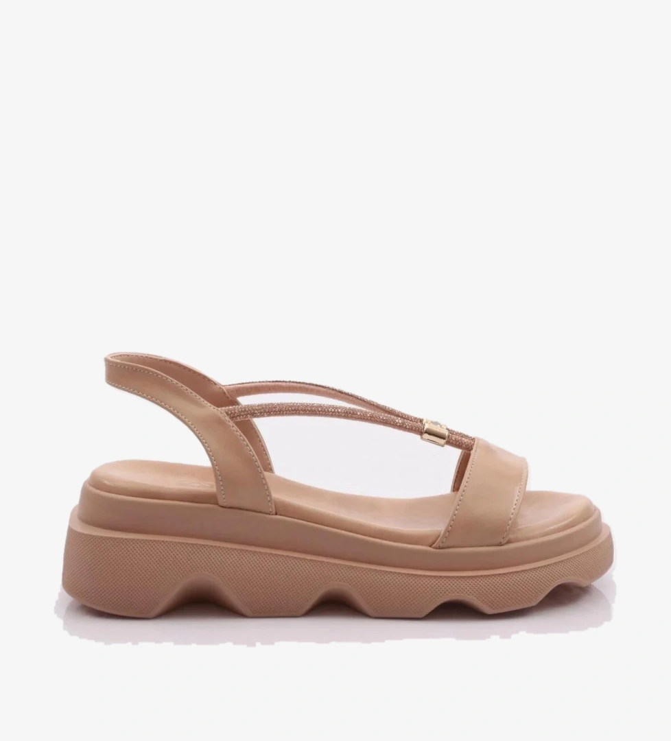 3511 Kadin Kalin Taban Taş İpli Sandalet