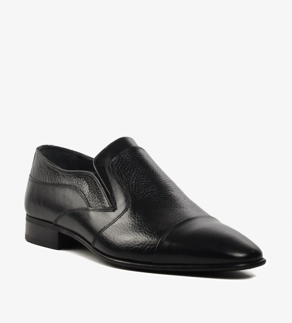 19117 Siyah-Siyah Floter Hakiki Deri Erkek Klasik Ayakkabı - Görsel 1