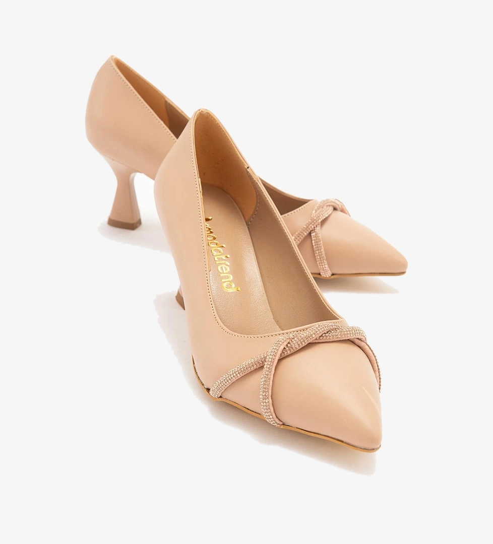 Çapraz Taşlı Kadın Stiletto Ayakkabı NUDE CİLT NUDE