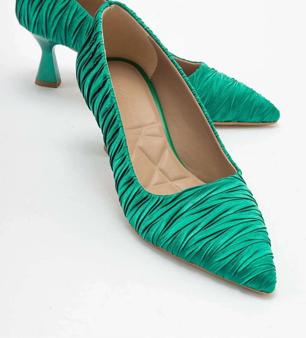 Kadın Stiletto Ayakkabı YEŞİL SATEN - Görsel 1