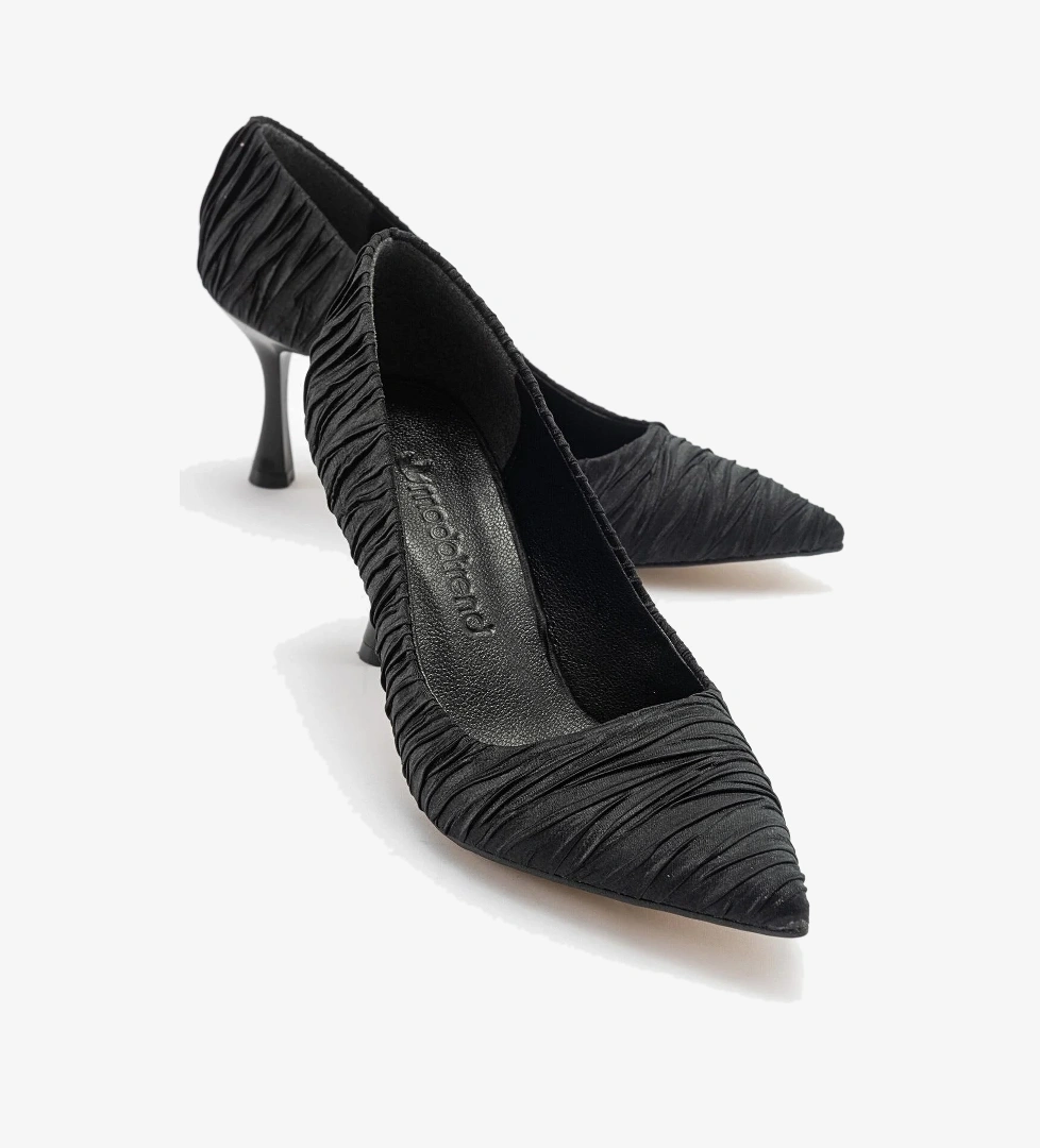 Kadın Stiletto Ayakkabı SİYAH KIRIŞIK SATEN