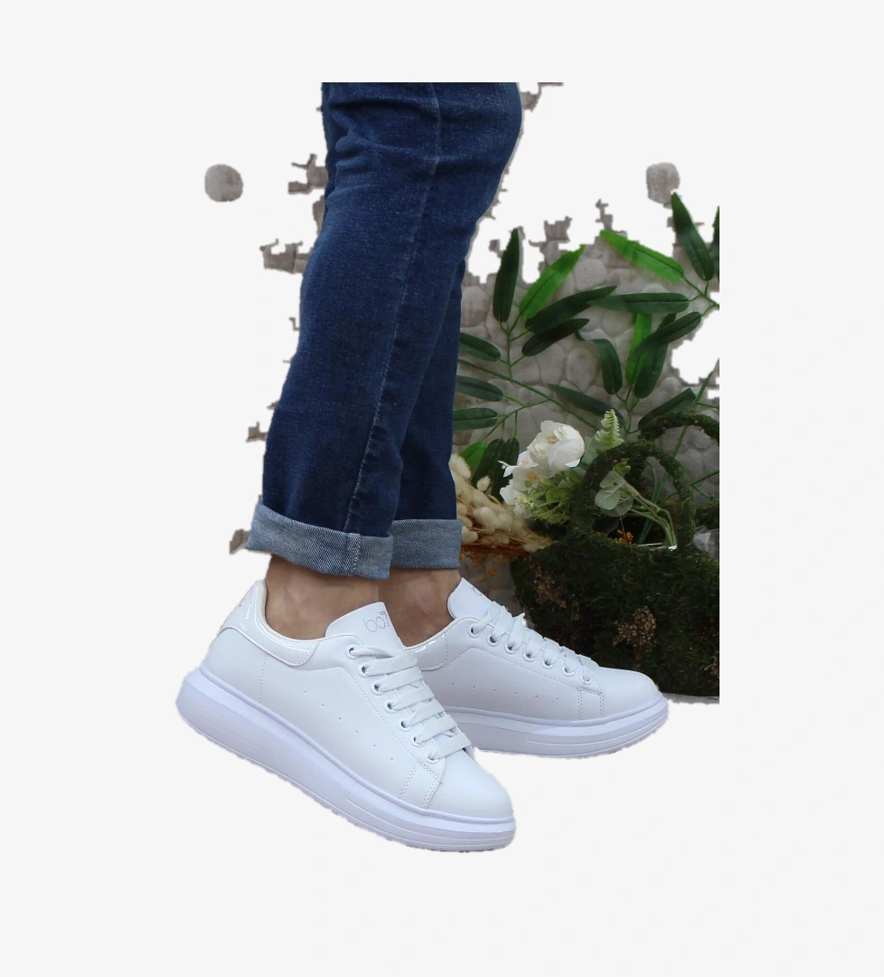 B-150 Beyaz Rahat Kalın Taban Sneaker Erkek Spor Ayakkabı