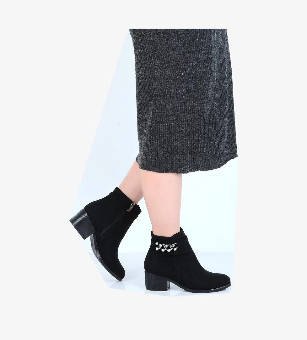 23-8018 Kösem Siyah Süet 5Cm Topuklu Kadın Bot - Görsel 1